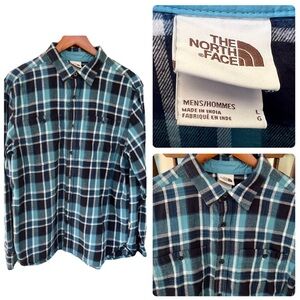 The North Face Men’s Arroyo Ling Sleeve Button Down Blue/Teal Plaid Flannel L
